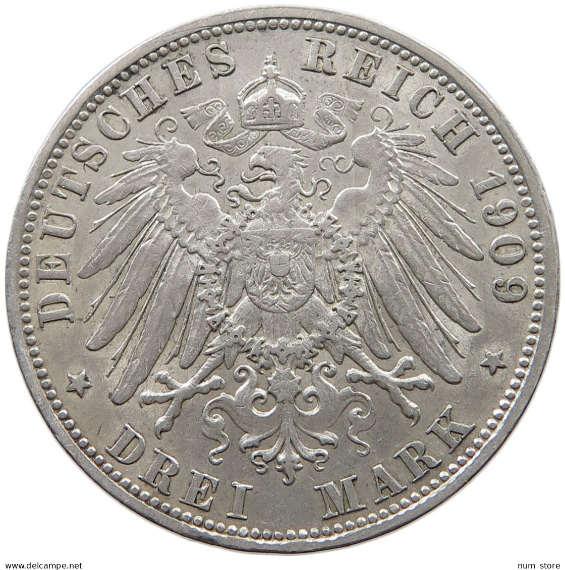 BAYERN 3 MARK 1909 OTTO 1886-1913 #MA 020863 - 2, 3 & 5 Mark Argent