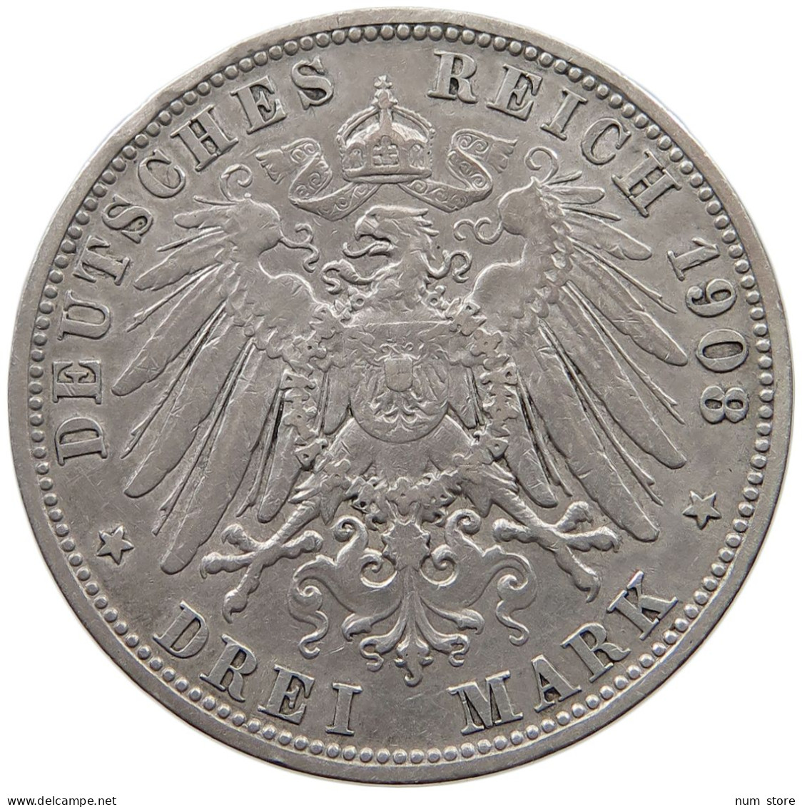 BAYERN 3 MARK 1908 OTTO 1886-1913 #MA 020862 - 2, 3 & 5 Mark Silber