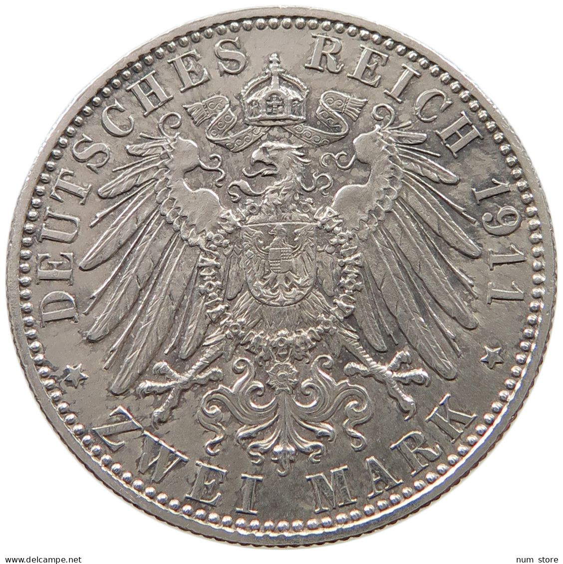 BAYERN 2 MARK 1911 D LUITPOLD, PRINZREGENT 1887-1912 #MA 003813 - 2, 3 & 5 Mark Argent