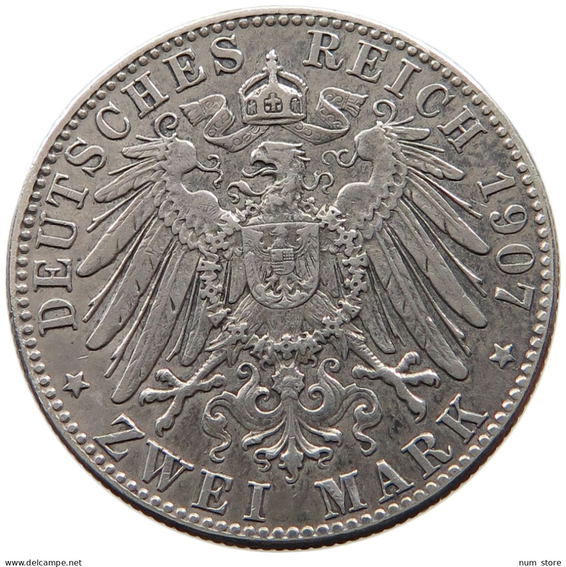 BAYERN 2 MARK 1907 D OTTO 1886-1913. #MA 005939 - 2, 3 & 5 Mark Plata