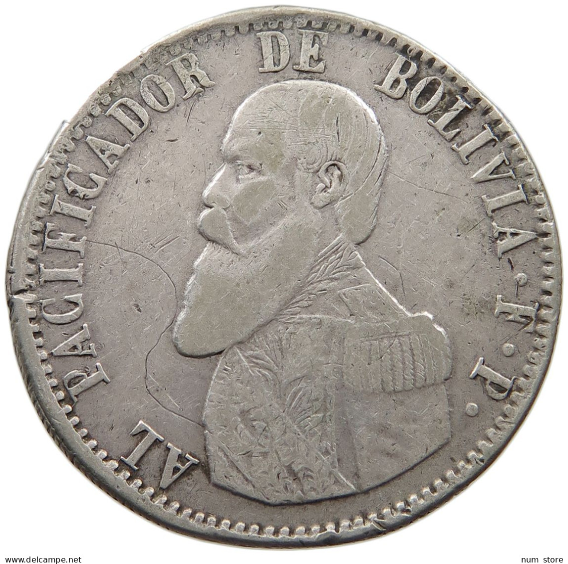 BOLIVIA MELGAREJO 1865 VALOR DE JENERAL MELGAREJO SILVER #MA 024532 - Bolivie