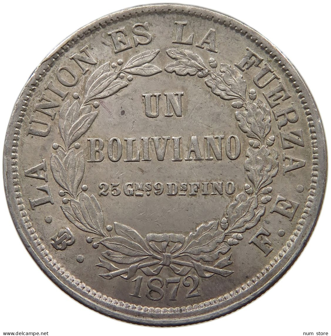 BOLIVIA BOLIVIANO 1872  #MA 025469 - Bolivie