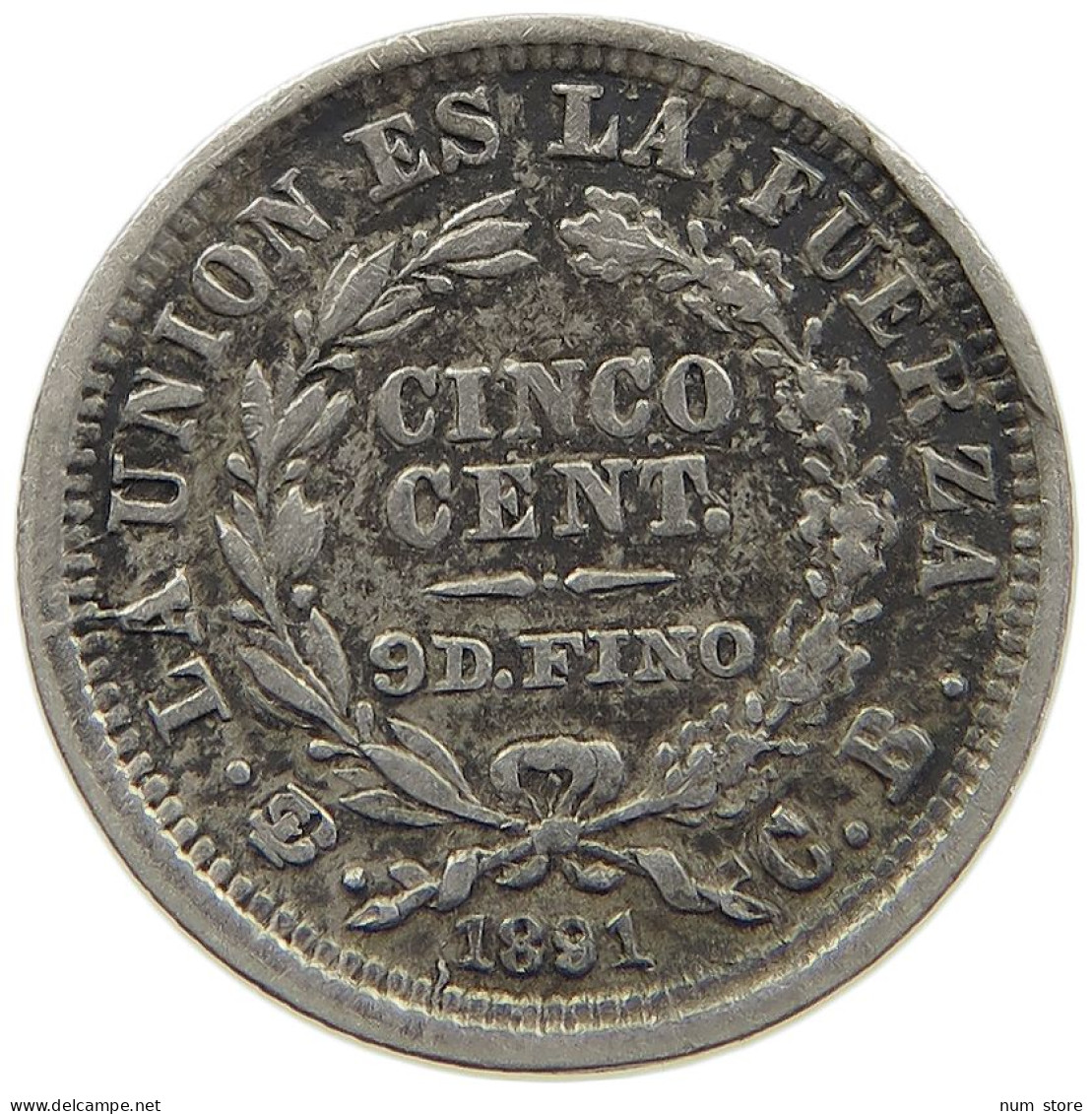 BOLIVIA 5 CENTAVOS 1891  #MA 021564 - Bolivië