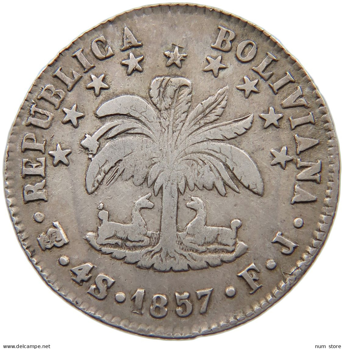 BOLIVIA 4 SOLES 1857 ERROR AVERS #MA 024534 - Bolivia