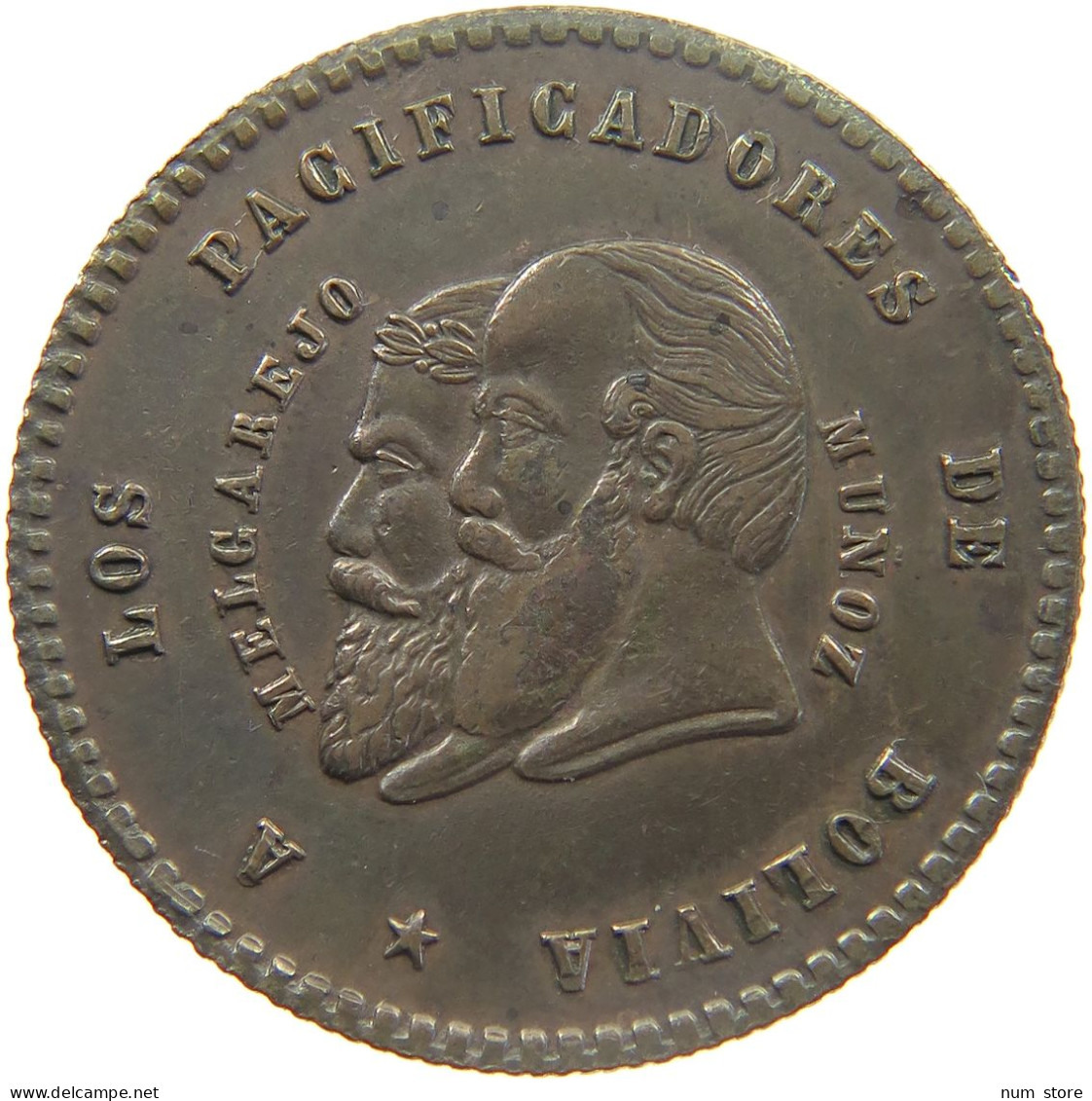 BOLIVIA 1/2 MELGAREJO 1865 1/2 MELGAREJO PATTERN COPPER #MA 024542 - Bolivie