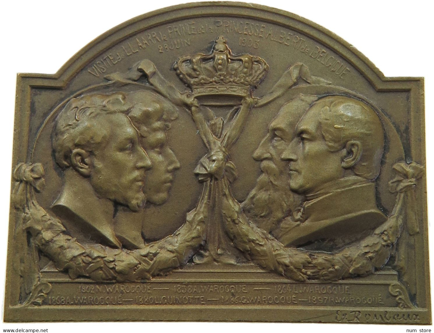 BELGIUM PLAQUETTE 1903 VISITE DU PRINCE ALBERT AUX CHARBONNAGES DE MARIEMONT. #MA 012762 - Autres & Non Classés