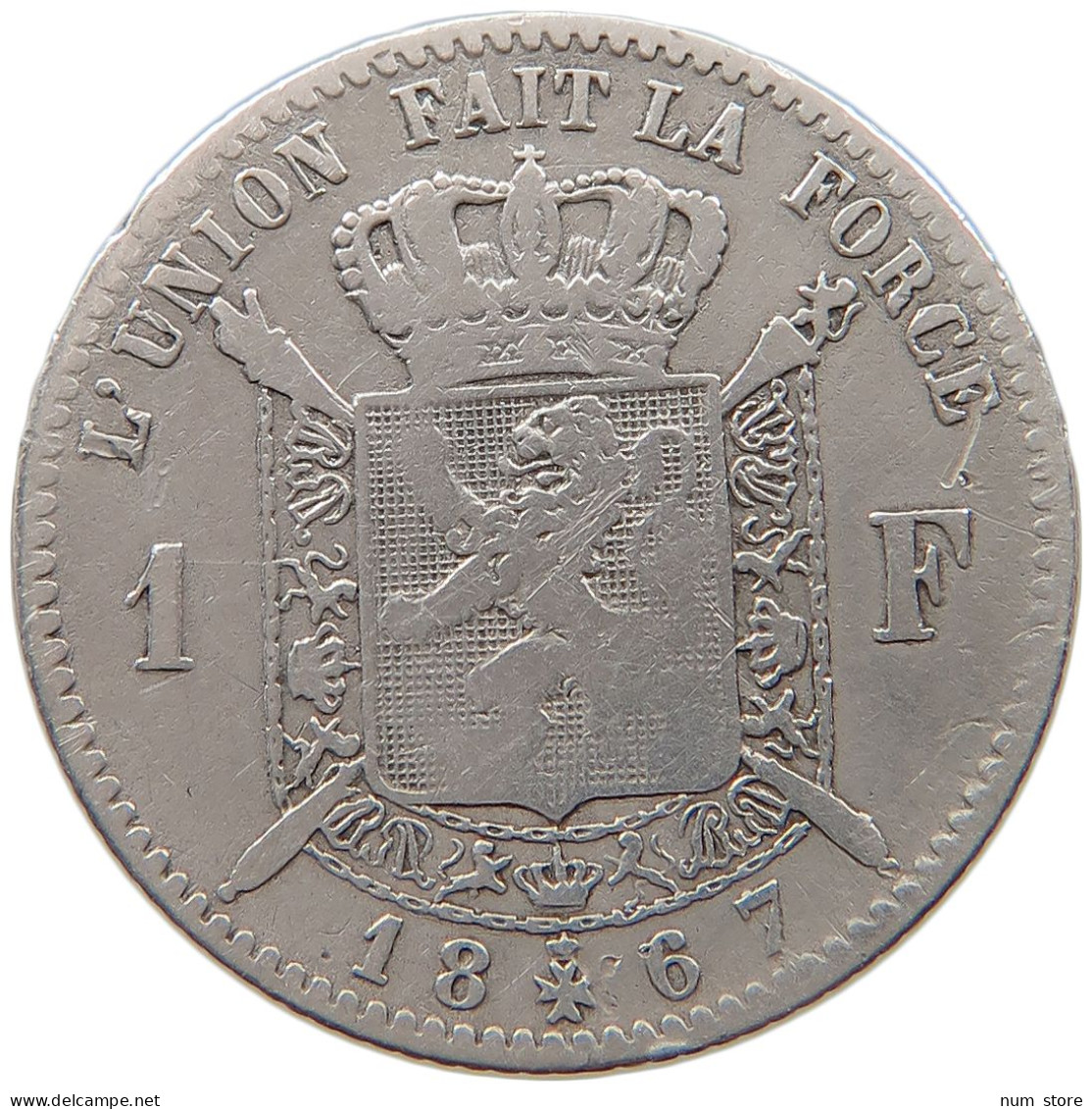 BELGIUM FRANC 1867 LEOPOLD II. 1865-1909 #MA 068820 - 1 Franc