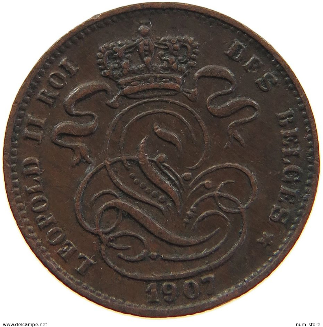 BELGIUM CENTIME 1907 LEOPOLD II. 1865-1909 #MA 100690 - 1 Cent