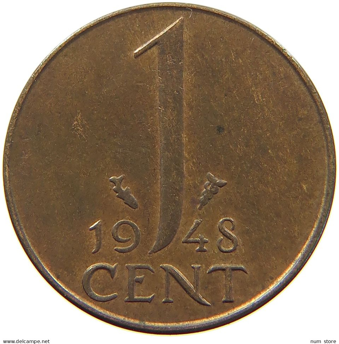 NETHERLANDS CENT 1948 WILHELMINA 1890-1948 #MA 067874 - 1 Centavos