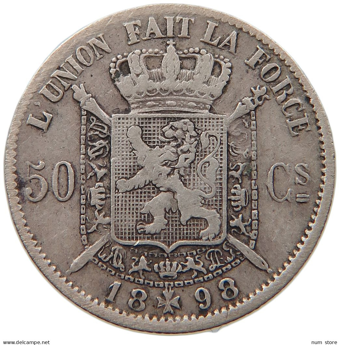 BELGIUM 50 CENTIMES 1898 LEOPOLD II. 1865-1909 #MA 067525 - 50 Cents