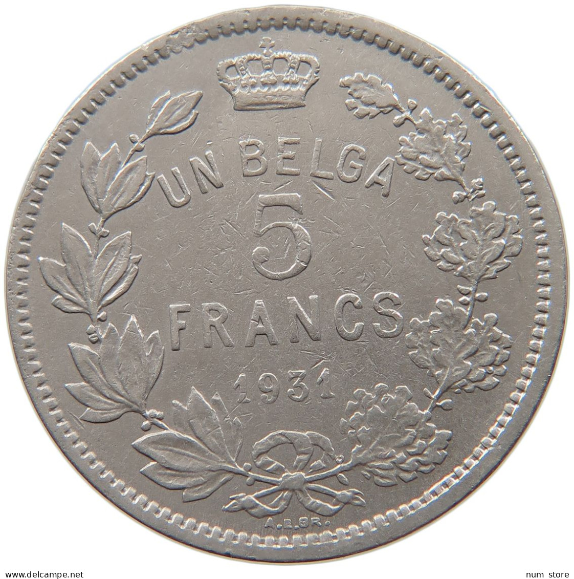 BELGIUM 5 FRANCS 1931 ALBERT I. 1909-1934 #MA 067337 - 5 Francs & 1 Belga