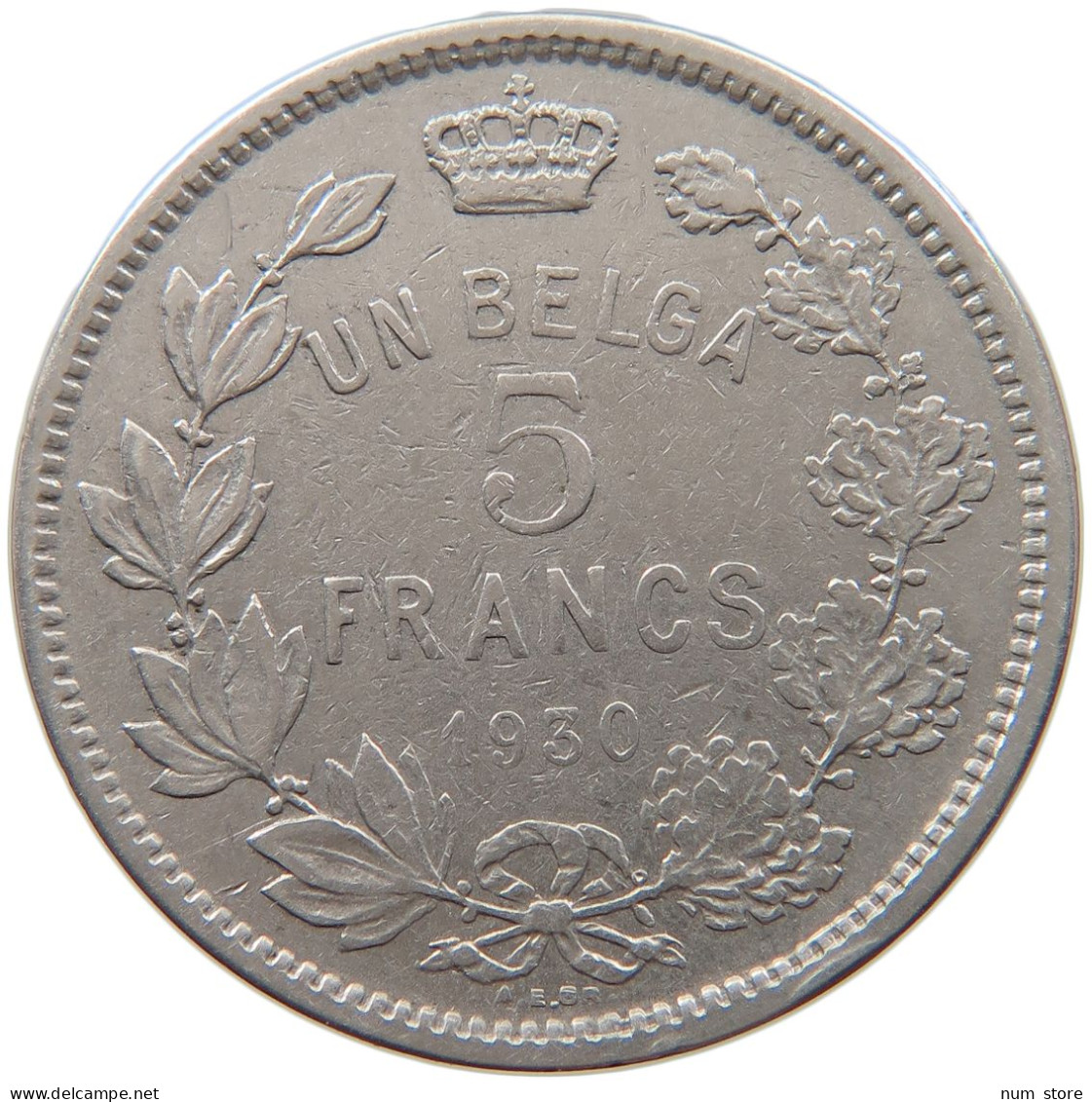 BELGIUM 5 FRANCS 1930 ALBERT I. 1909-1934 #MA 067334 - 5 Frank & 1 Belga