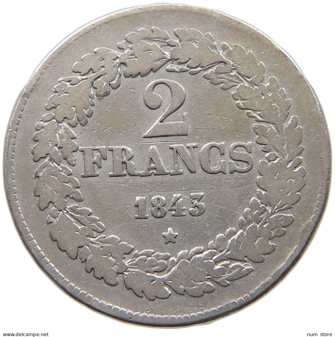 BELGIUM 2 FRANCS 1843 LEOPOLD I. POSITION B #MA 020946 - 2 Francs
