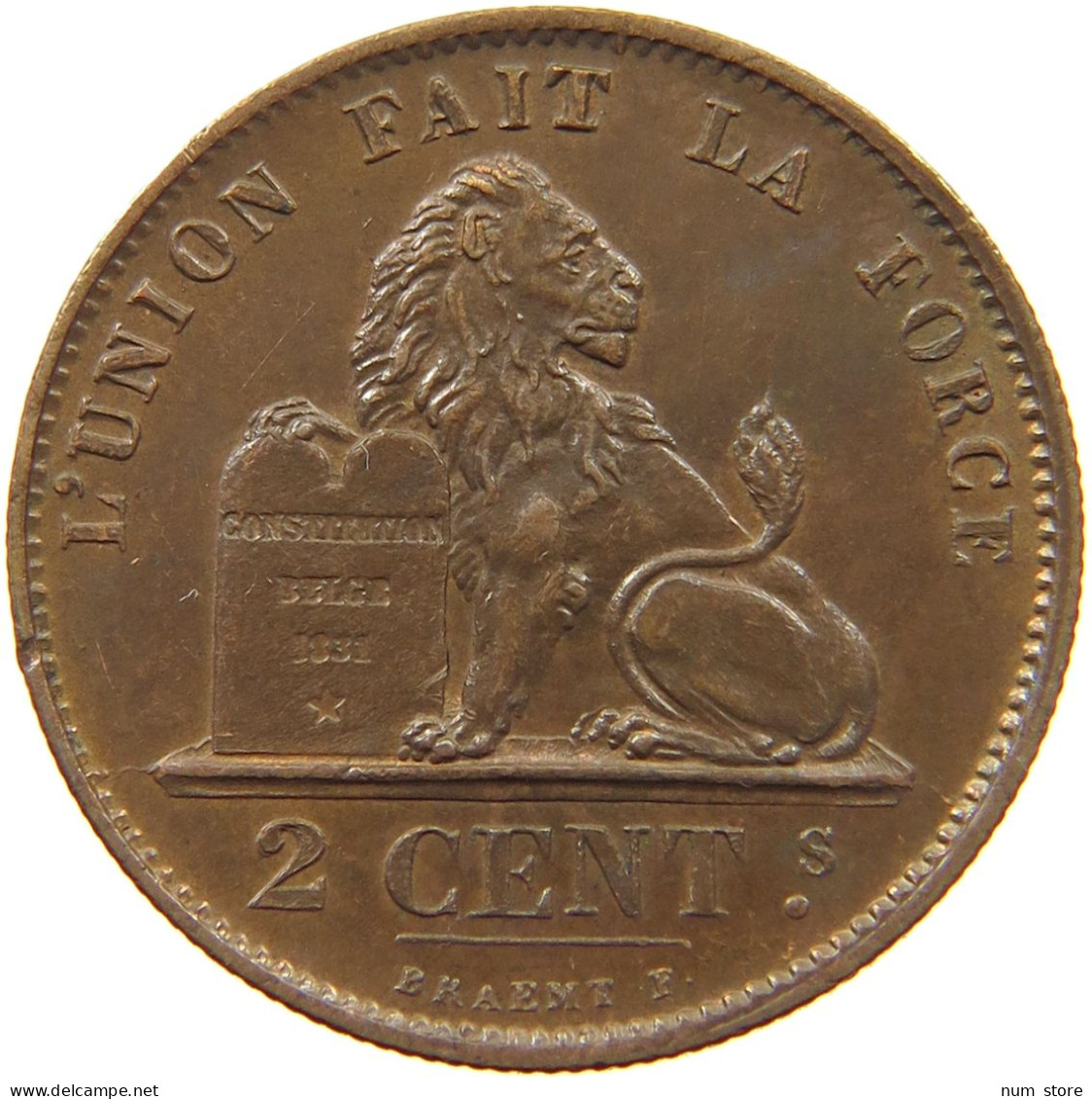 BELGIUM 2 CENTIMES 1876 LEOPOLD II #MA 004797 - 2 Centimes