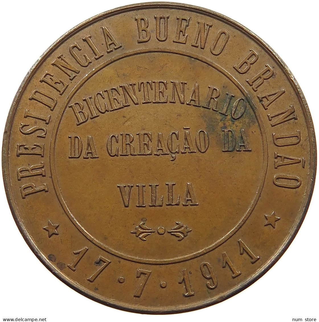 BRAZIL MEDAILLE 1911 200 ANOS DA CRIAÇÃO DA VILLA REAL DE NOSSA SENHORA #MA 021620 - Brésil