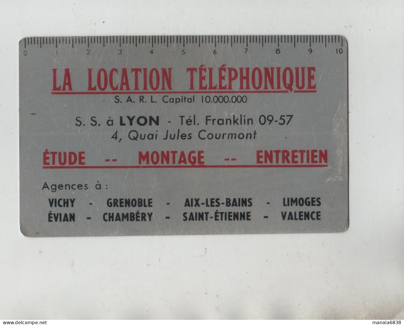 Calendrier En Métal La Location Téléphonique Lyon 1952 - Téléphonie