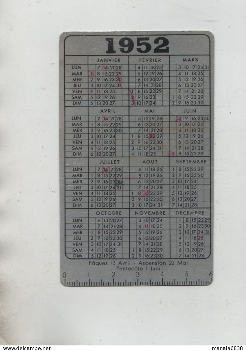 Calendrier En Métal La Location Téléphonique Lyon 1952 - Téléphonie