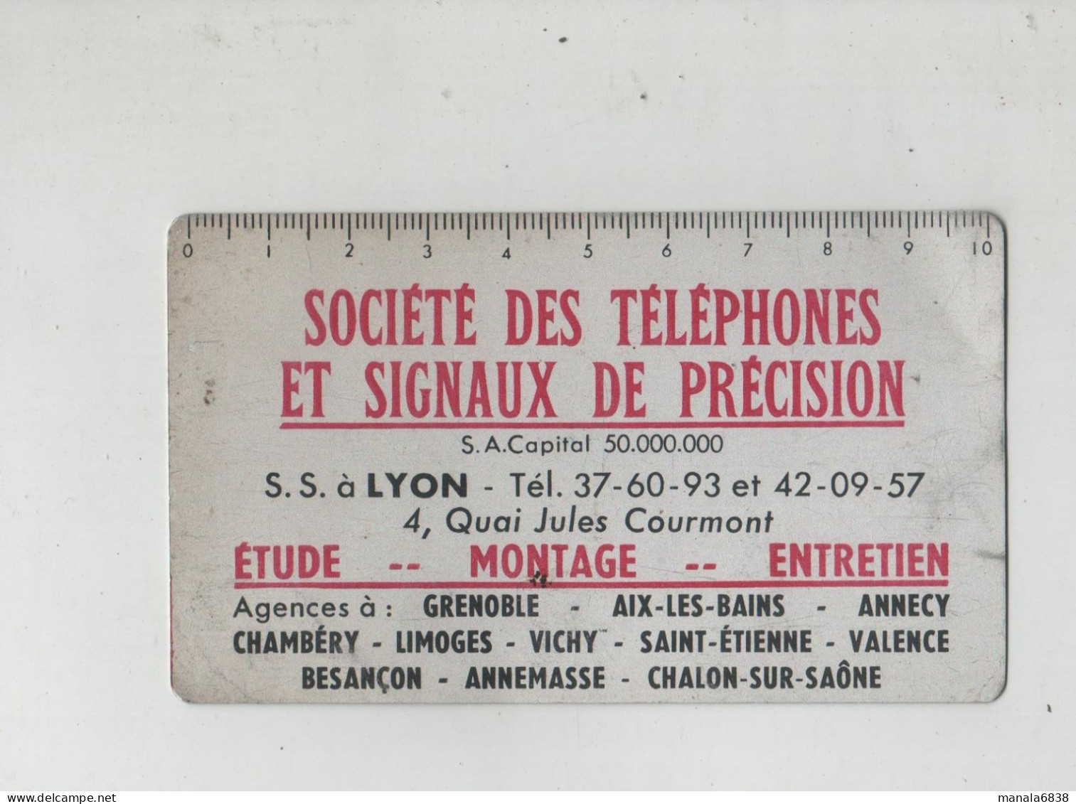 Calendrier En Métal Société Des Téléphones Et Signaux De Précision Lyon 1959 - Telefoontechniek