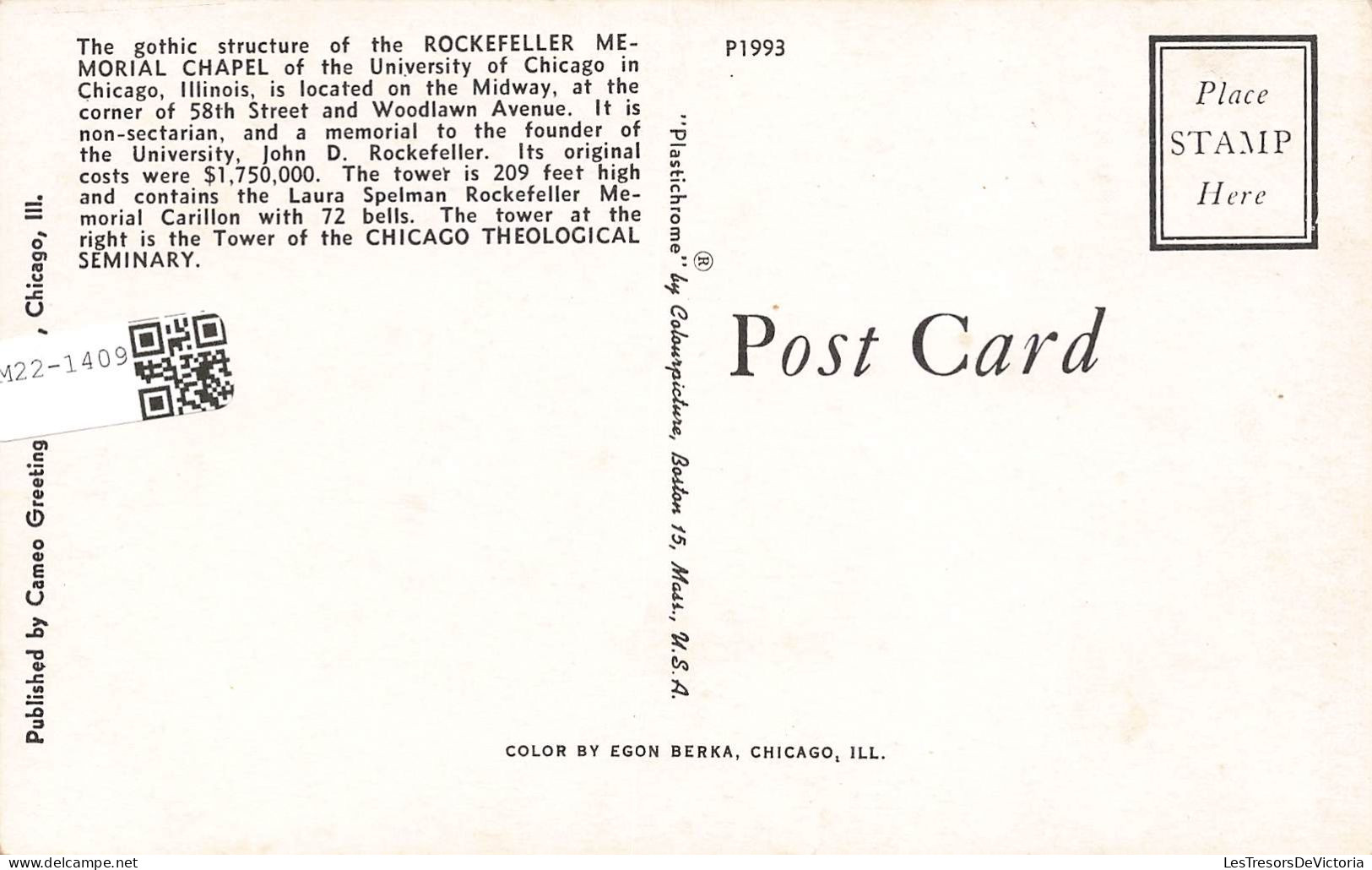 ETATS-UNIS - Chicago - La Structure Gothique De La Chapelle Commémorative Rockefeller - Carte Postale - Chicago