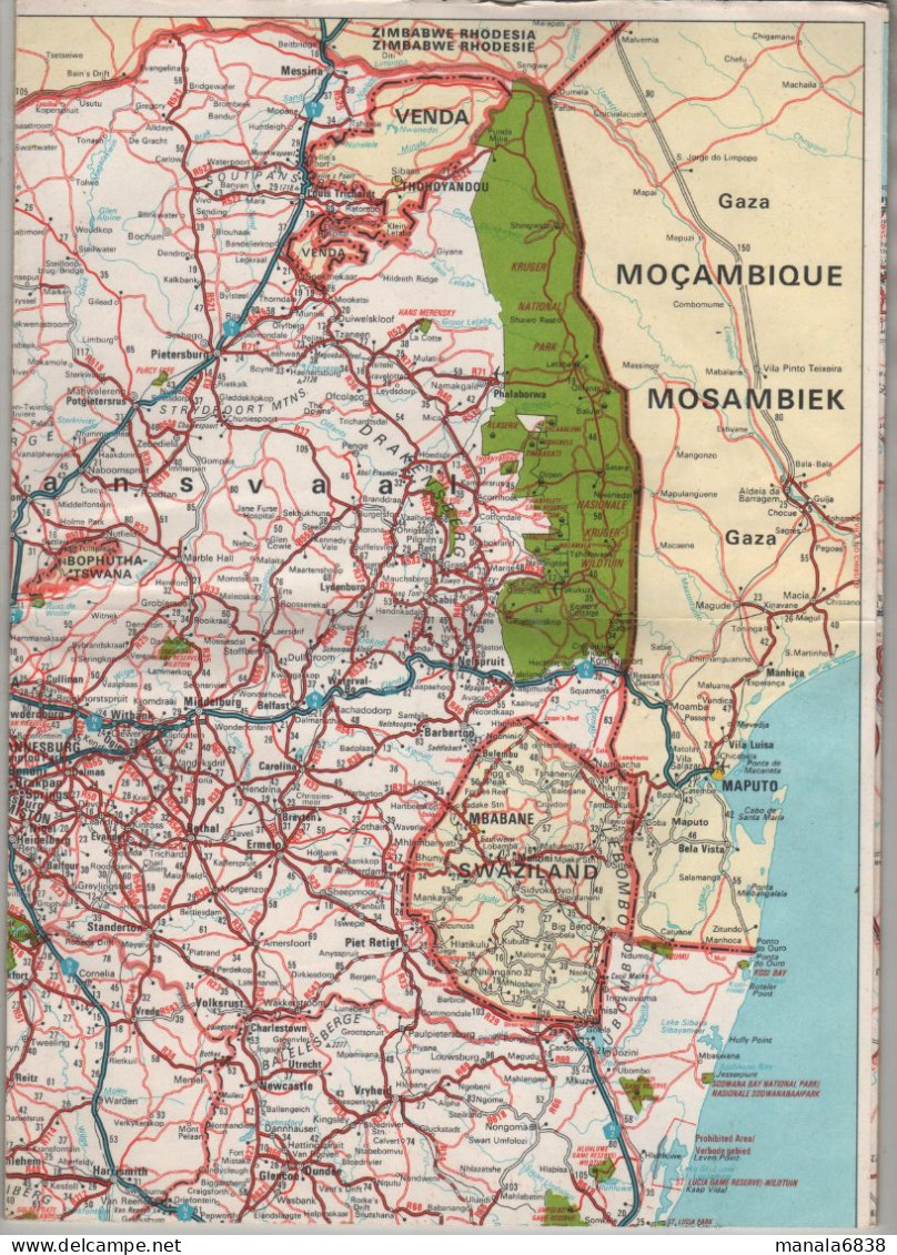 Carte Touristique Afrique Du Sud 1979 Autoroutes Routes Chemins De Fer Réserves Postes Douaniers Aéroports - Autres & Non Classés