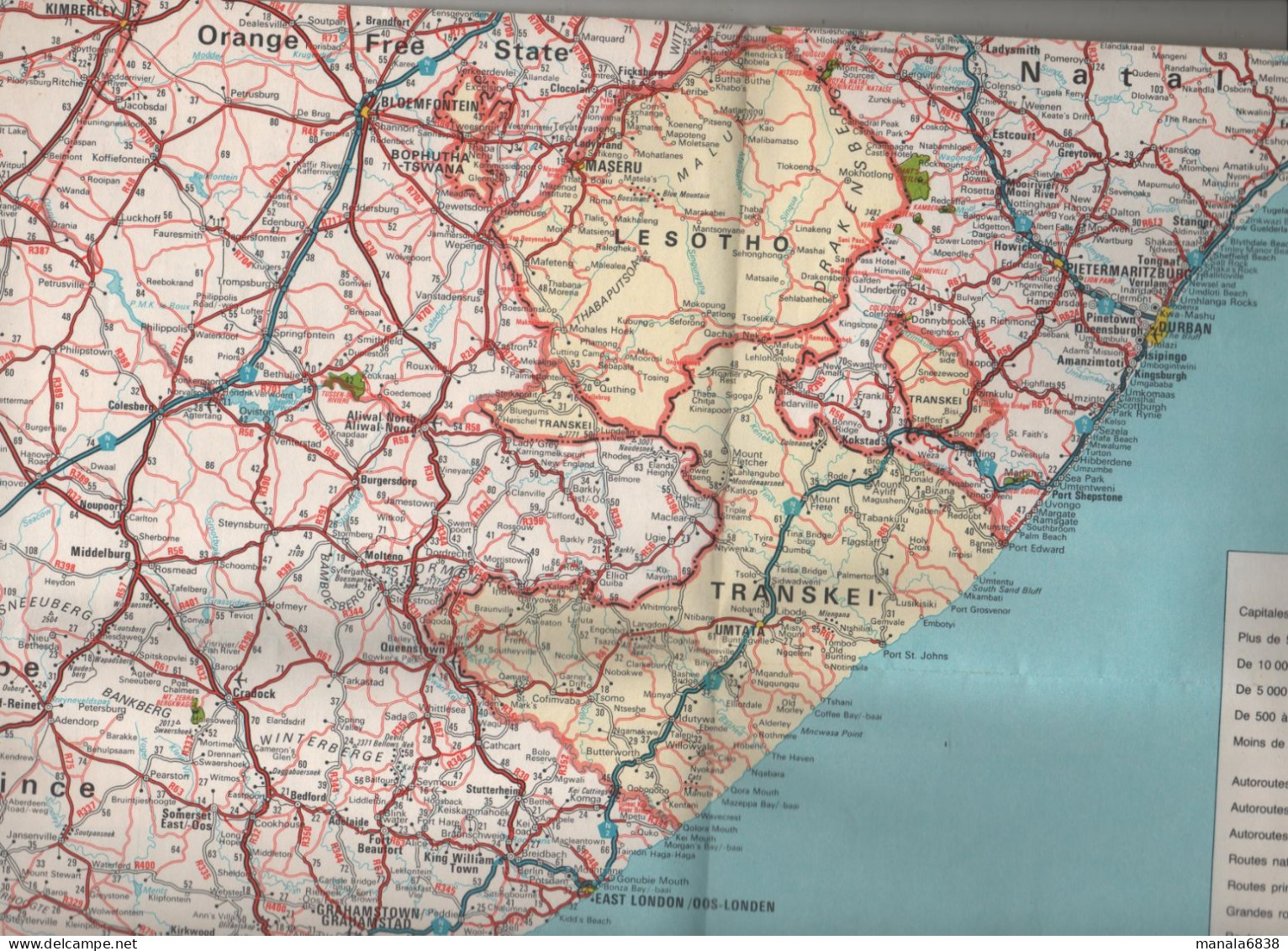 Carte Touristique Afrique Du Sud 1979 Autoroutes Routes Chemins De Fer Réserves Postes Douaniers Aéroports - Autres & Non Classés