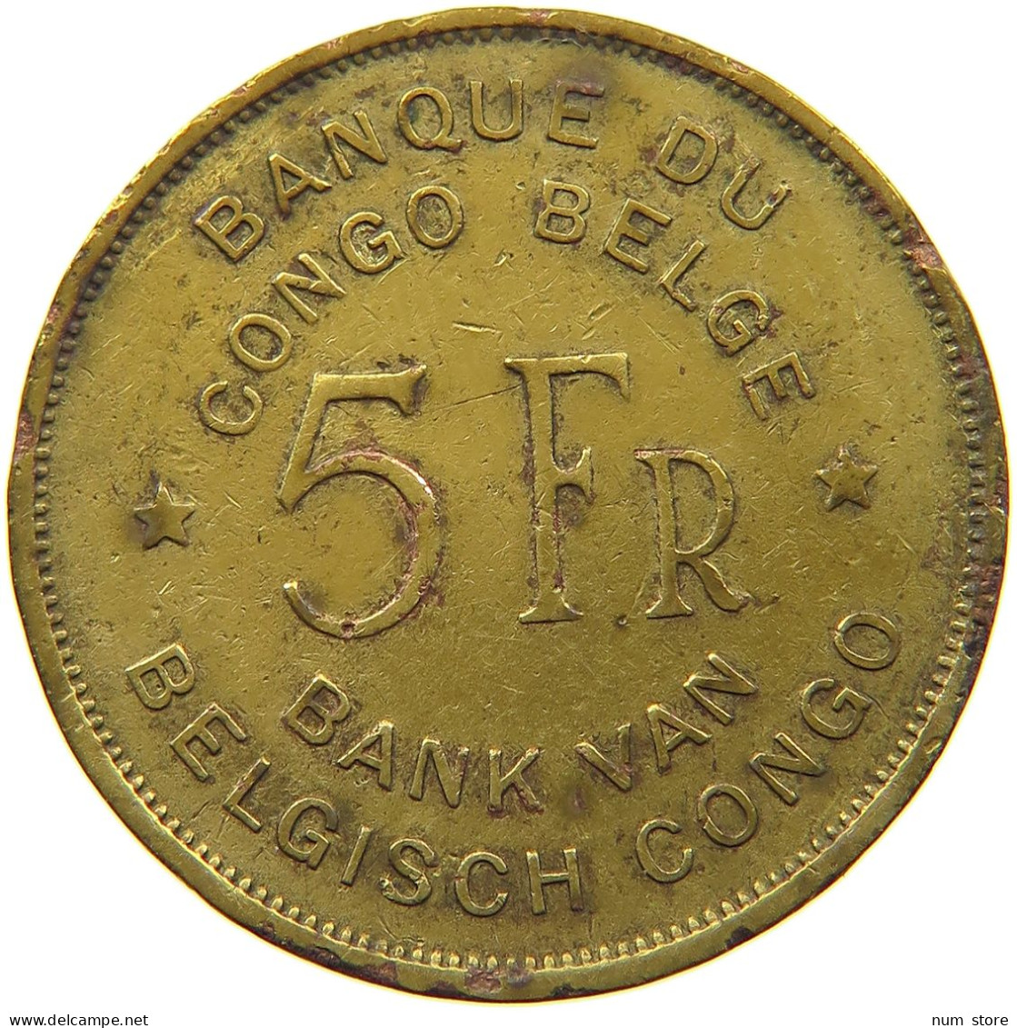 CONGO BELGIAN 5 FRANCS 1947  #MA 067412 - 1945-1951: Regentschap