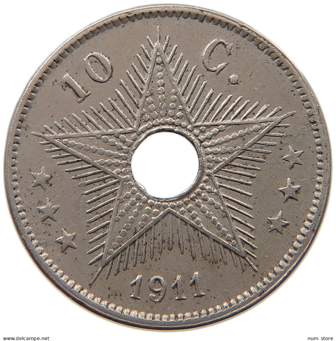 CONGO BELGIAN 10 CENTIMES 1911  #MA 067401 - 1910-1934: Alberto I