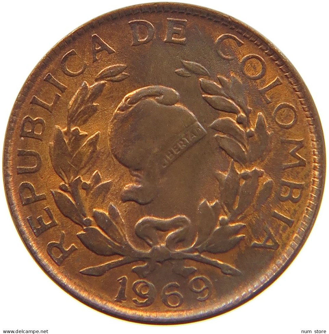 COLOMBIA CENTAVO 1969 MINTING ERROR DOUBLE STRUCK 9 #MA 025449 - Colombia