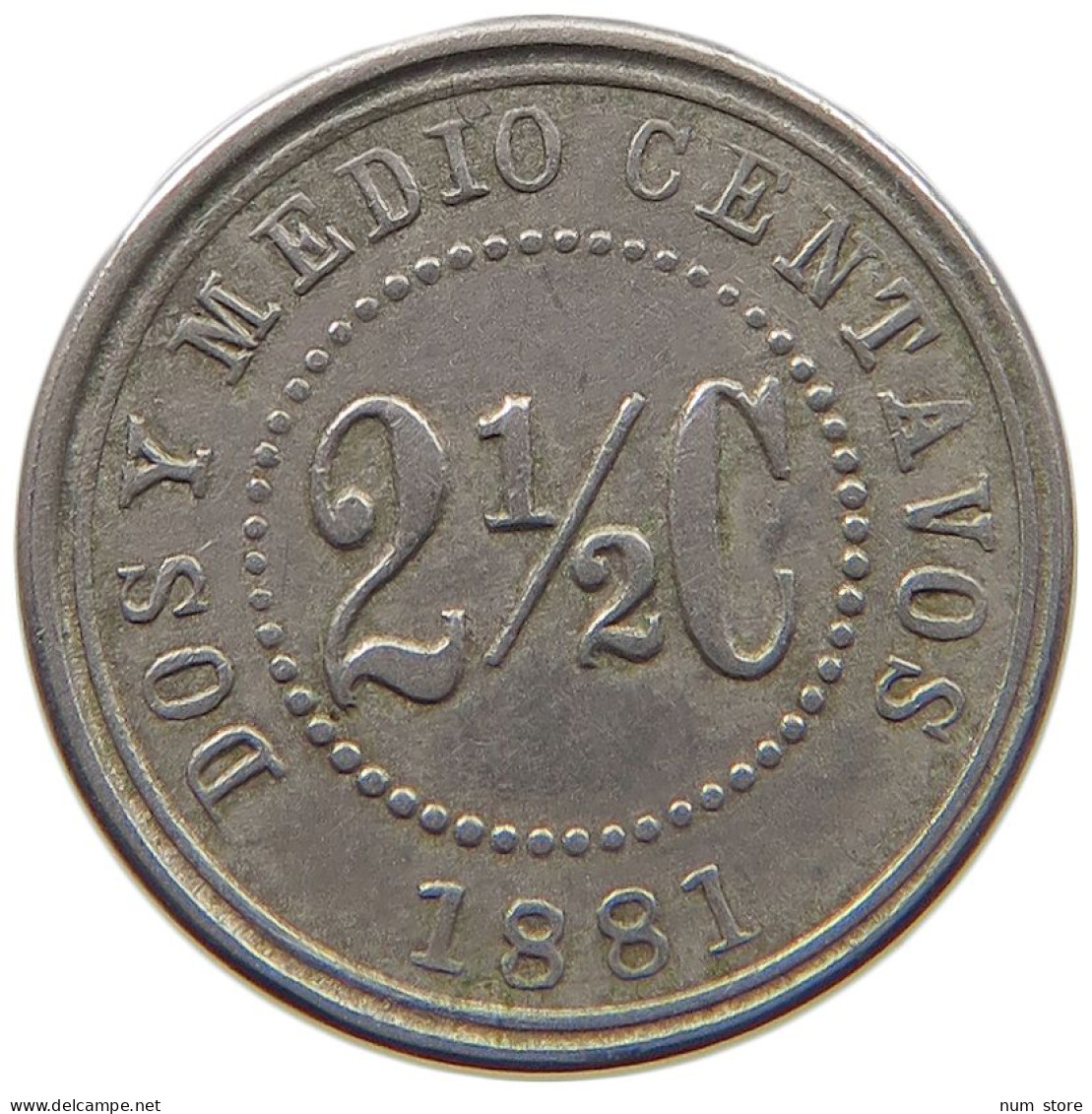 COLOMBIA 2 1/2 CENTAVOS 1881  #MA 026058 - Colombie