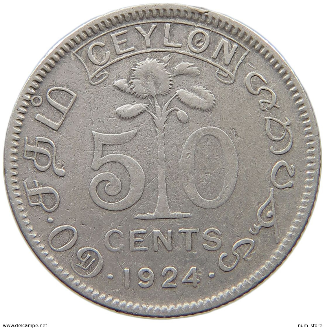 CEYLON 50 CENTS 1924  #MA 025969 - Sri Lanka