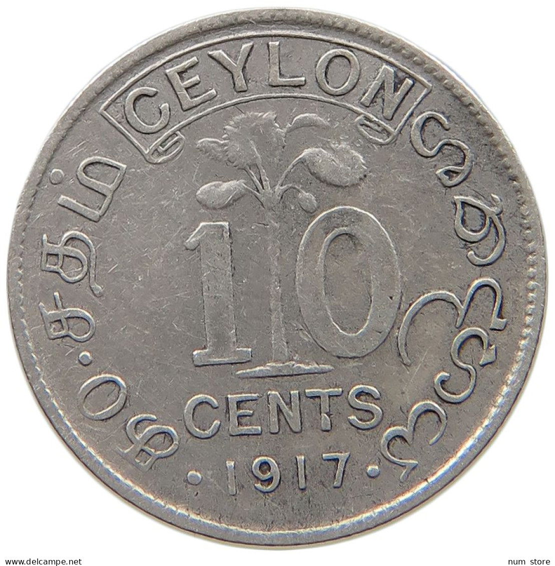 CEYLON 10 CENTS 1917 GEORGE V. (1910-1936) #MA 021246 - Sri Lanka