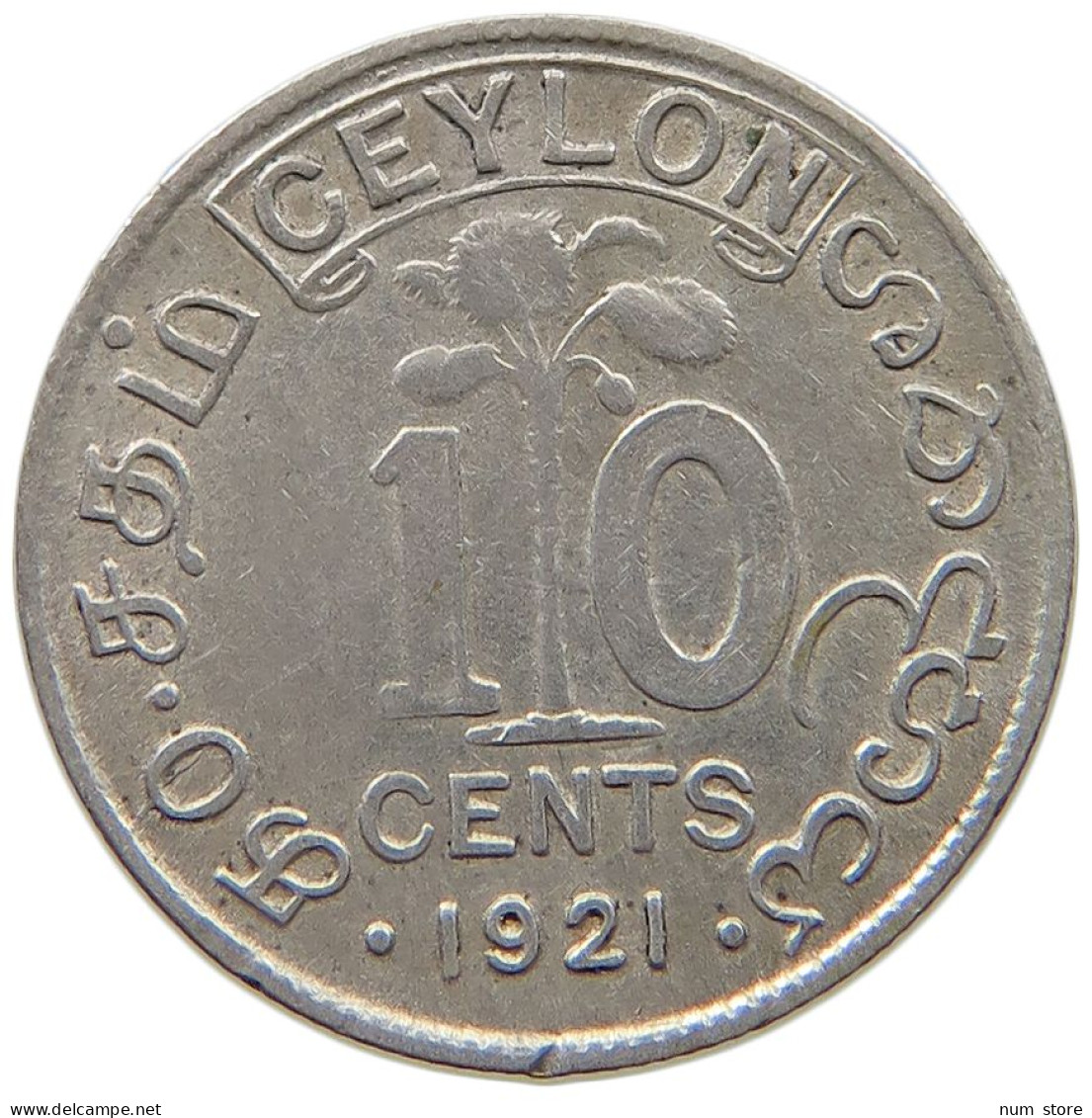 CEYLON 10 CENTS 1921 GEORGE V. (1910-1936) #MA 021245 - Sri Lanka