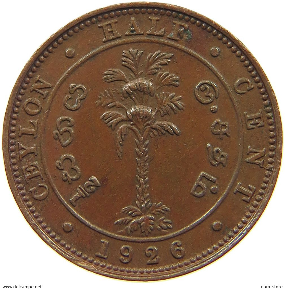 CEYLON 1/2 CENT 1926 GEORGE V. (1910-1936) #MA 021875 - Sri Lanka