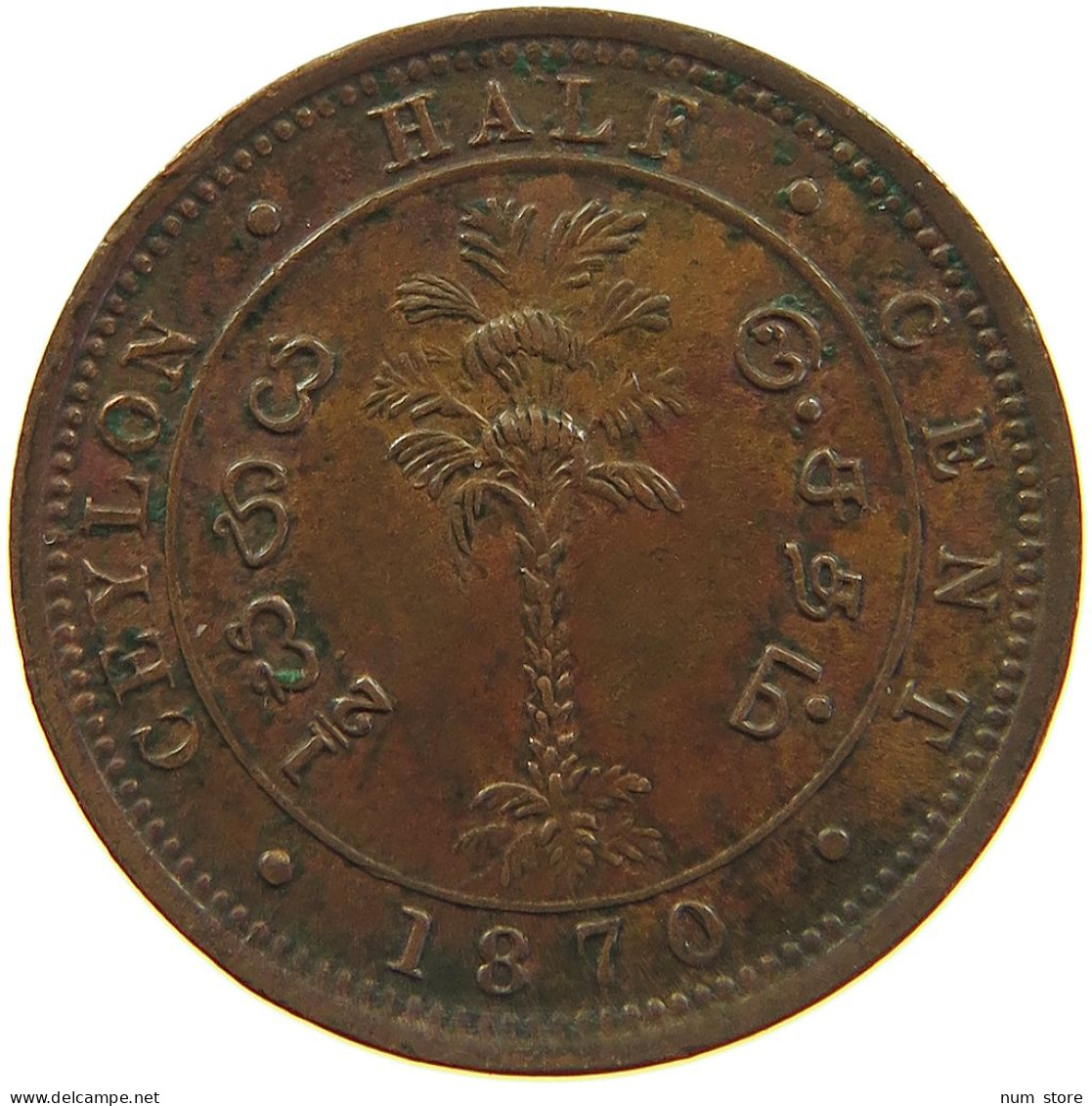 CEYLON 1/2 CENT 1870 VICTORIA 1837-1901 #MA 100734 - Sri Lanka