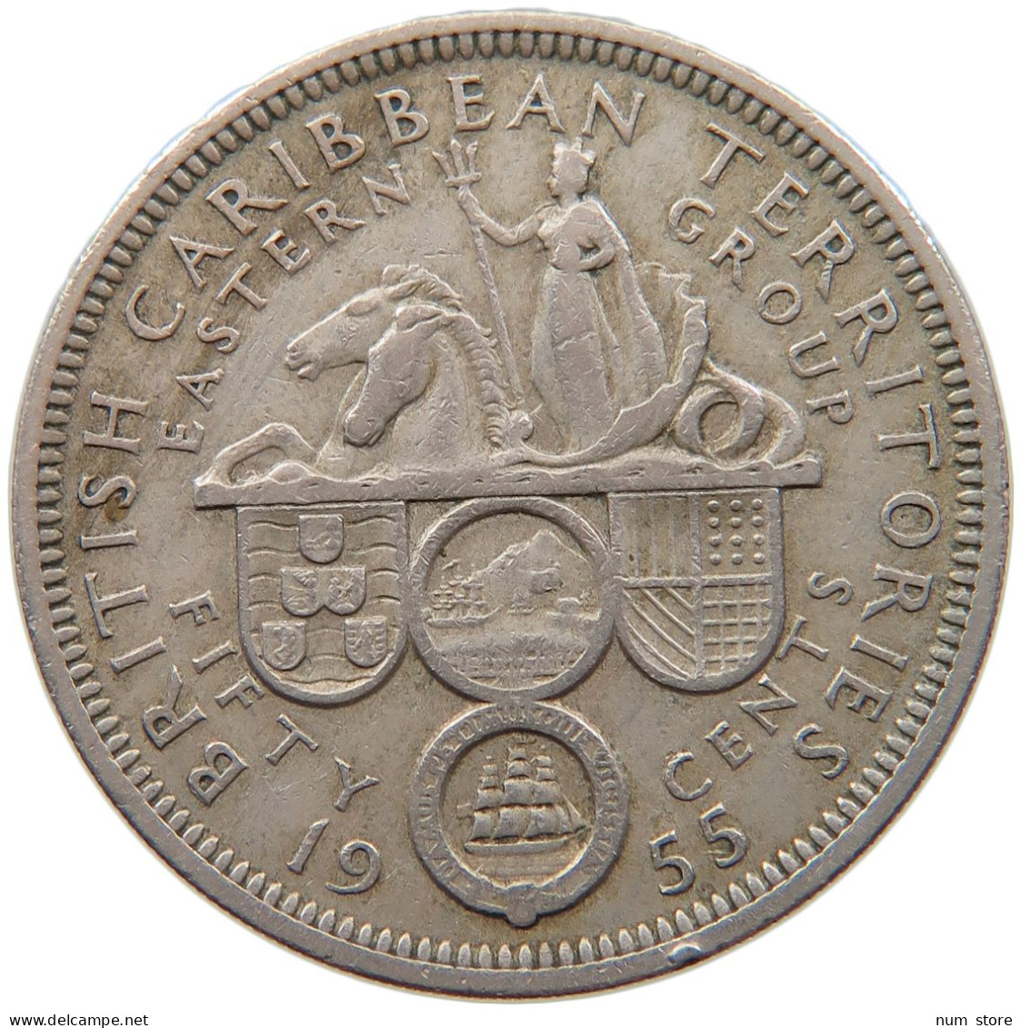 BRITISH CARIBBEAN TERRITORIES 50 CENTS 1955 ELIZABETH II. (1952-2022) #MA 067545 - Caraibi Britannici (Territori)