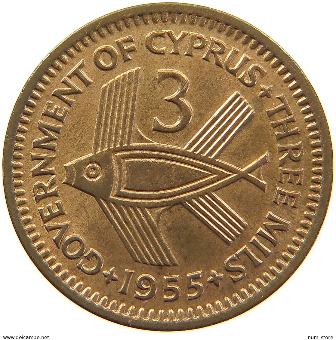 CYPRUS 3 MILS 1955 ELIZABETH II. (1952-2022) #MA 100876 - Chypre