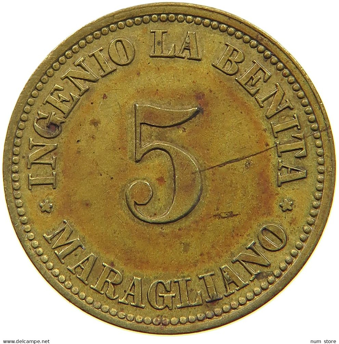 CUBA 5 CENTAVOS 1882 BARMEJA MARAGLIANO - INGENIO LA BENITA #MA 020815 - Cuba