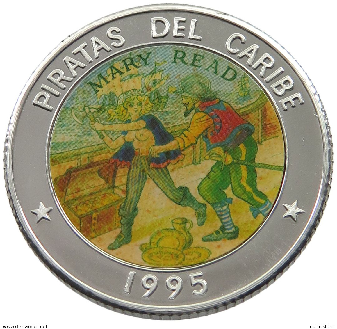 CUBA 10 PESOS 1995 ALUMINIUM PATTERN , REEDED EDGE, PIRATAS DEL CARIBE #MA 015065 - Cuba