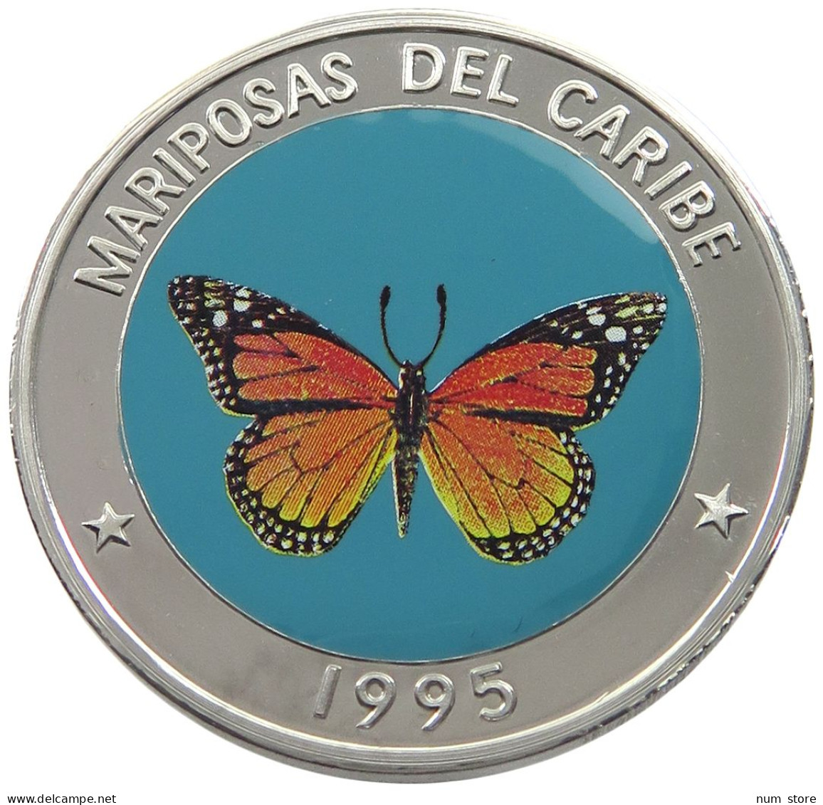 CUBA 10 PESOS 1995 ALUMINIUM PATTERN , REEDED EDGE, MARIPOSAS DEL CARIBE #MA 015056 - Cuba