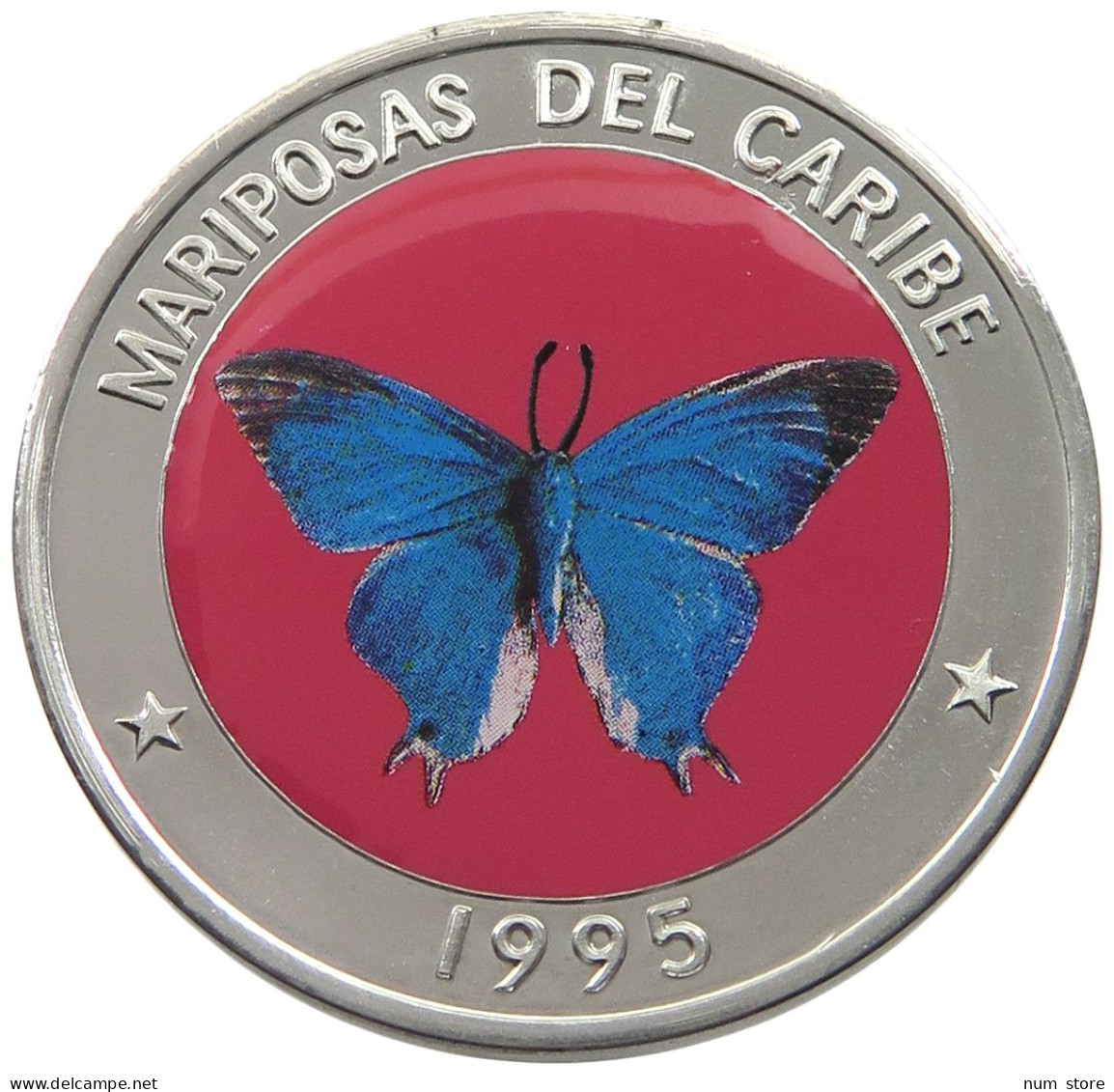 CUBA 10 PESOS 1995 ALUMINIUM PATTERN , REEDED EDGE, MARIPOSAS DEL CARIBE #MA 015051 - Cuba