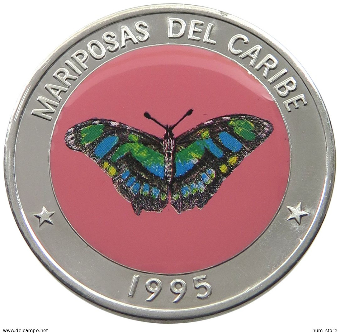 CUBA 10 PESOS 1995 ALUMINIUM PATTERN , REEDED EDGE, MARIPOSAS DEL CARIBE #MA 015055 - Cuba