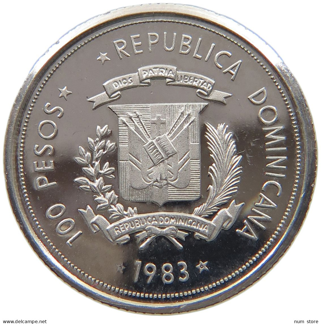 DOMINICANA 100 PESOS 1983 PROOF (NOT SILVER MUCH HEAVIER) PATTERN, VERY RARE #MA 020813 - Dominicaine