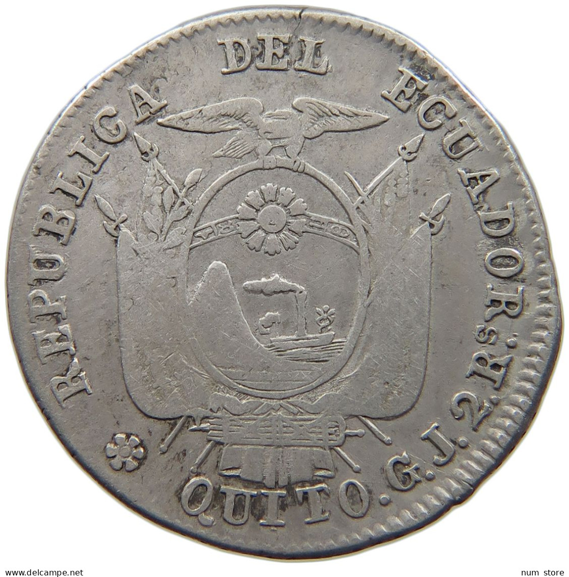 ECUADOR 2 REALES 1852  #MA 025441 - Equateur