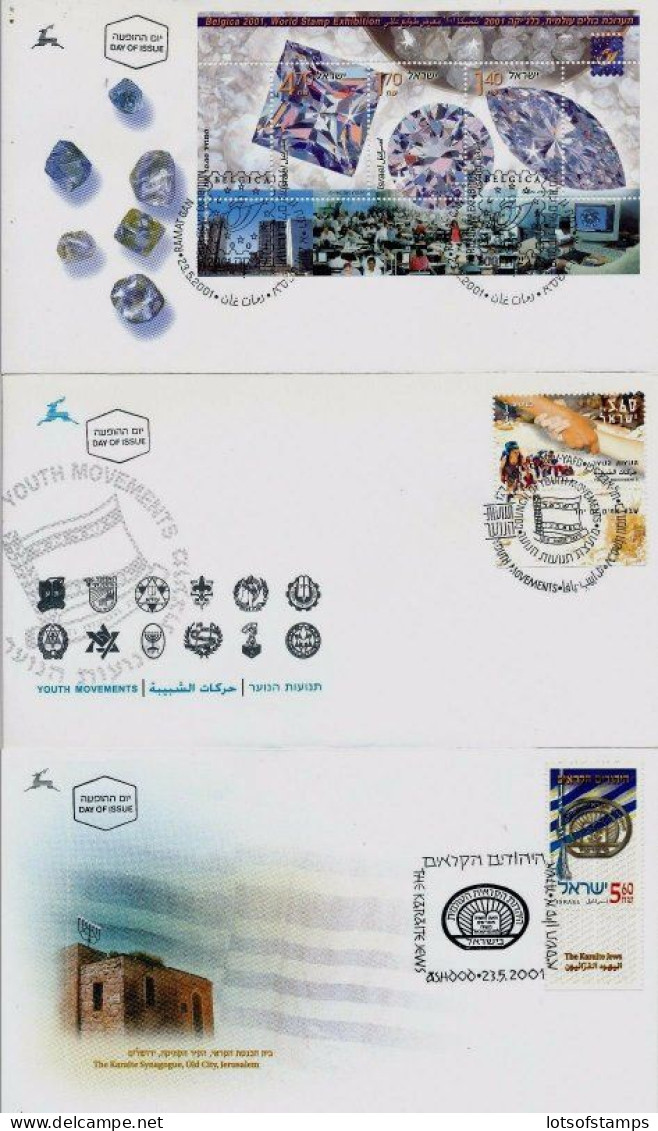 ISRAEL 2001 FDC COMPLETE YEAR SET WITH S/SHEETS - SEE 10 SCANS - Storia Postale
