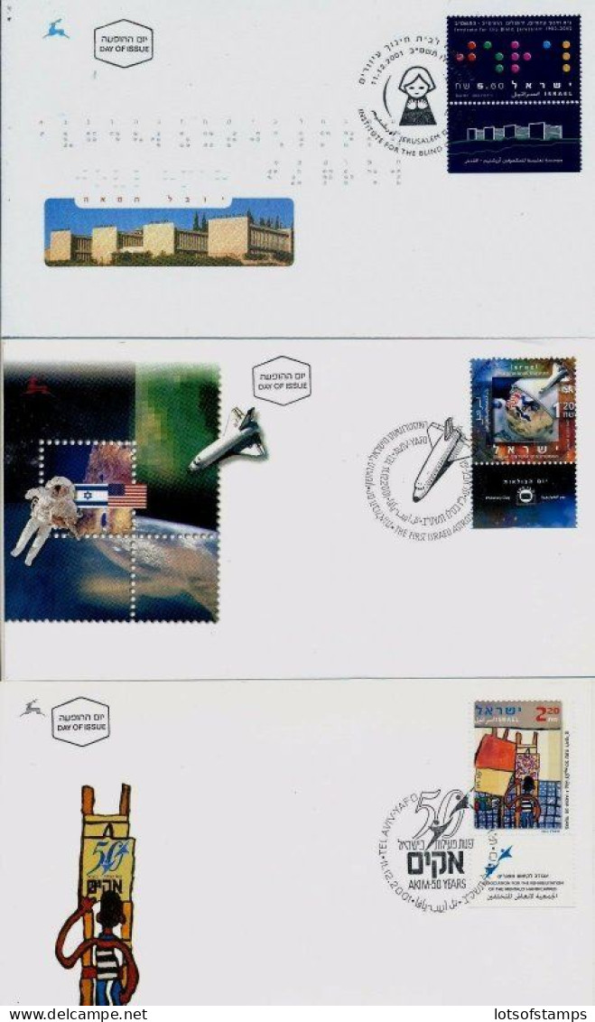 ISRAEL 2001 FDC COMPLETE YEAR SET WITH S/SHEETS - SEE 10 SCANS