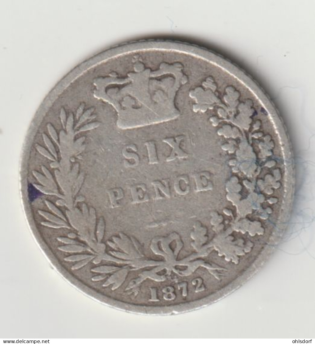 GREAT BRITAIN 1872: 6 Pence, Silver, KM 751 - H. 6 Pence