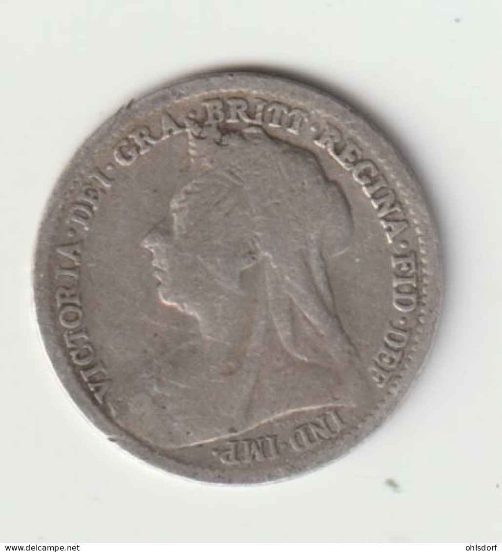 GREAT BRITAIN 1898: 3 Pence, Silver, KM 777 - F. 3 Pence