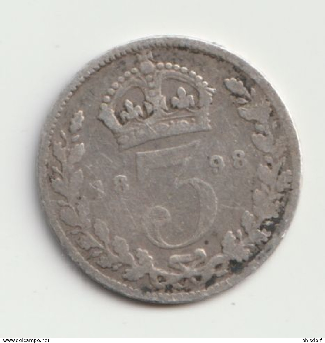 GREAT BRITAIN 1898: 3 Pence, Silver, KM 777 - F. 3 Pence