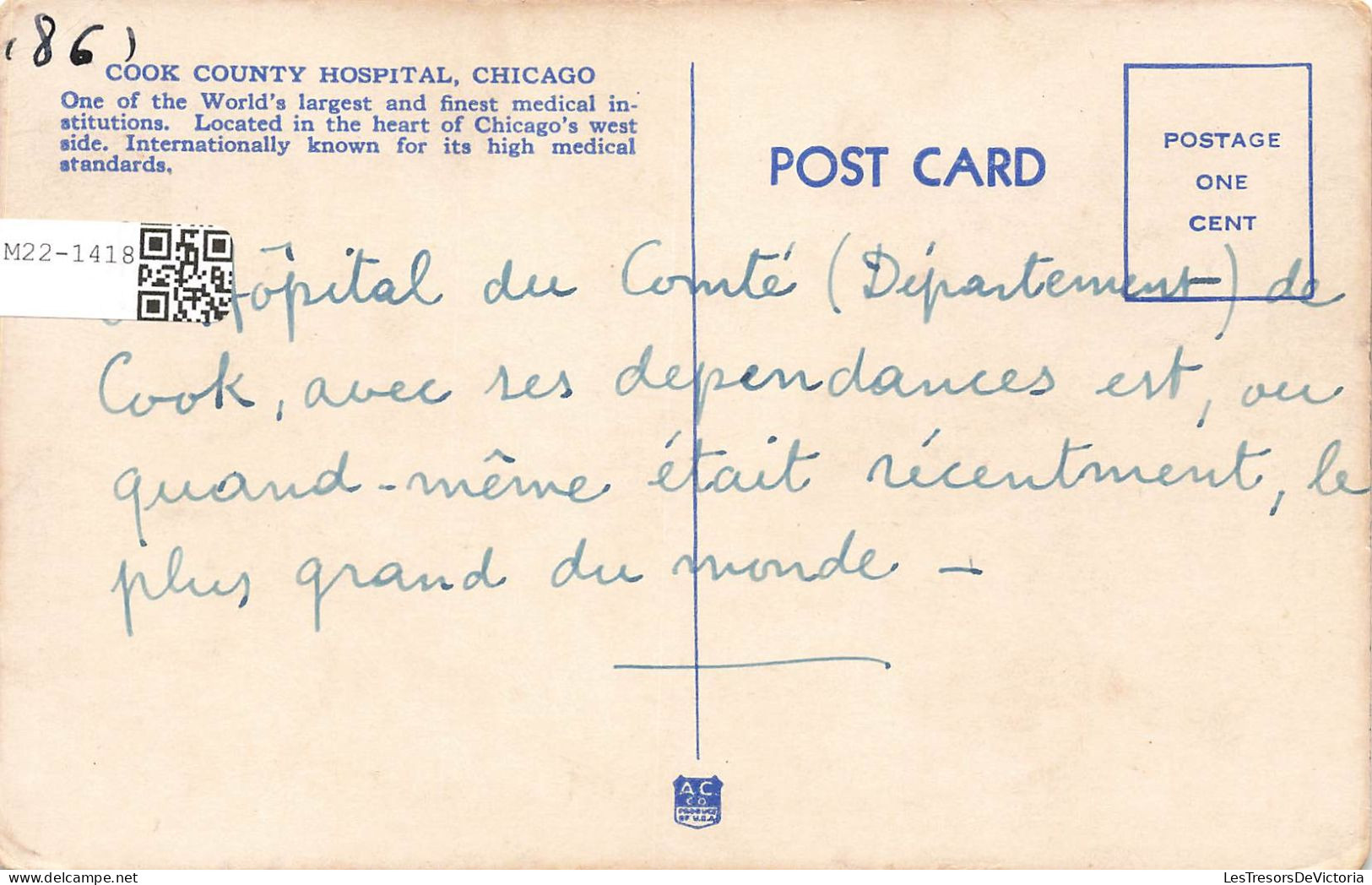 ETATS-UNIS - Chicago - Cook County Hospital - Colorisé - Carte Postale - Chicago