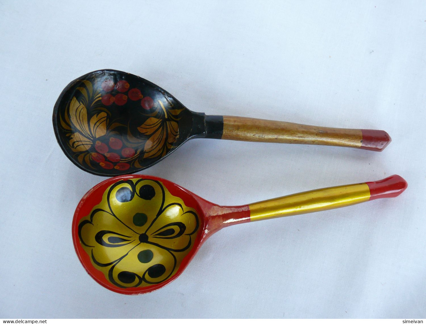 Vintage Khokhloma Wooden Spoons Hand Painted In Russia Russian Art #2191 - Löffel